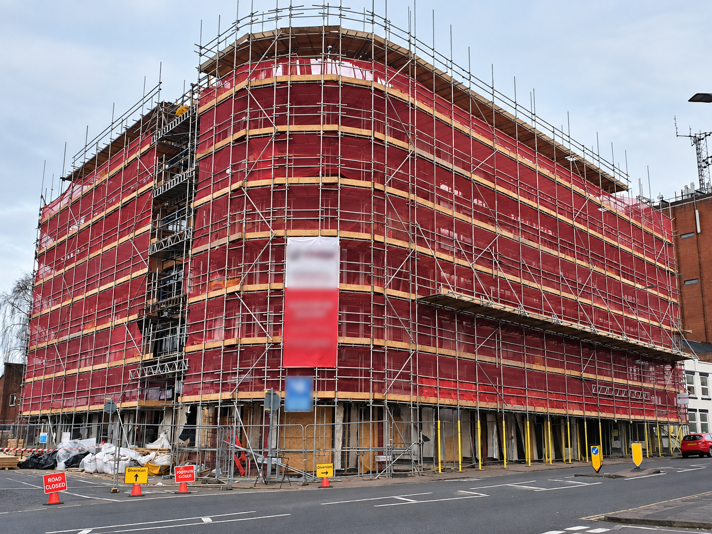 Loughborough building fully scaffolded during construction